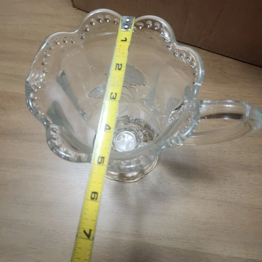 imperlux hardcut crystal Clear Glass Pitcher Roses Beaded  Footed etched fluted
